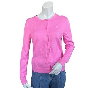 Y2K Lilly Pulitzer White Label Thin Bubblegum Pink Cardigan Sweater Size Large